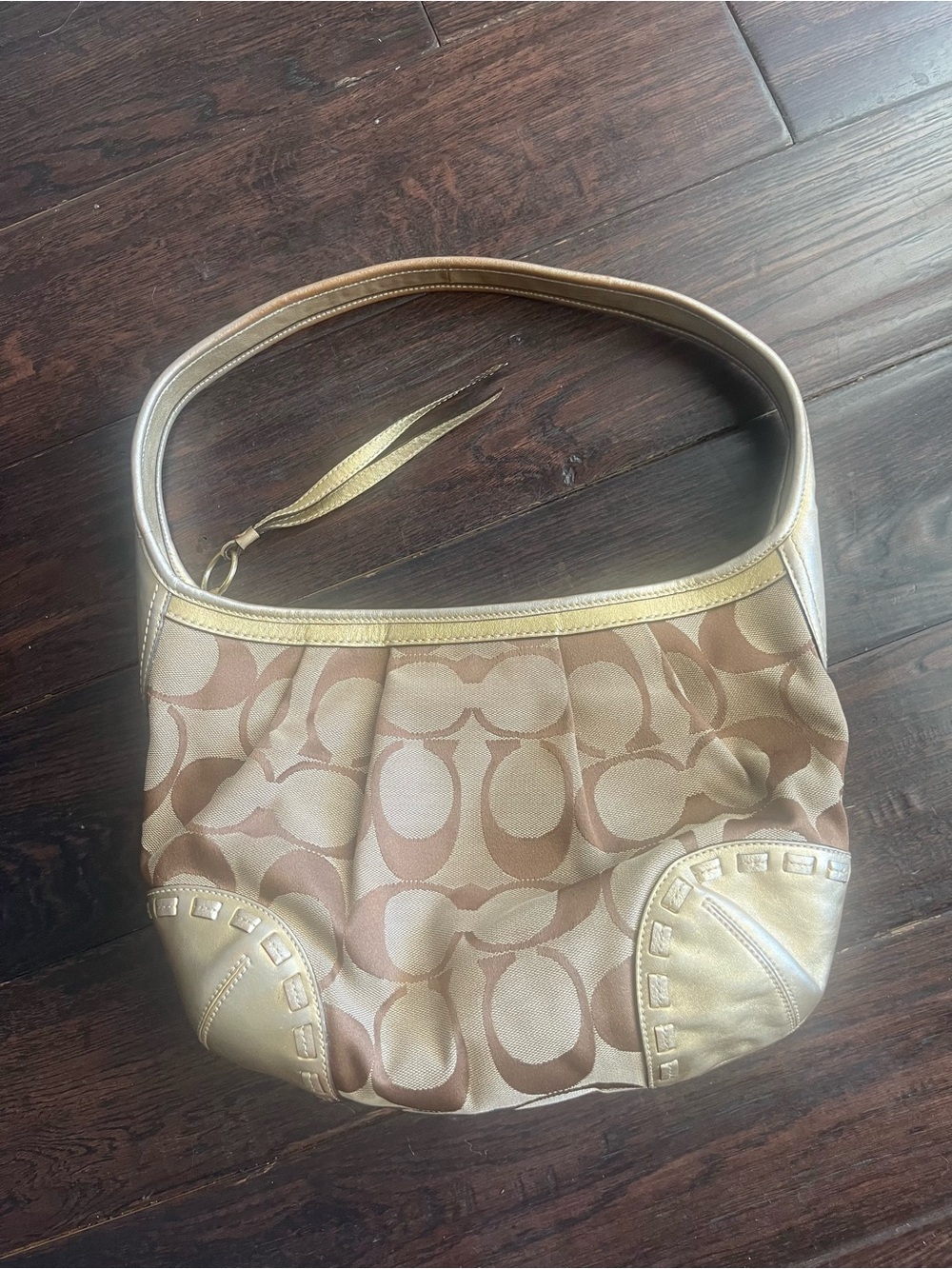 Coach Vintage Ergo Signature Canvas Pleated Hobo Shoulder Bag Gold 12227